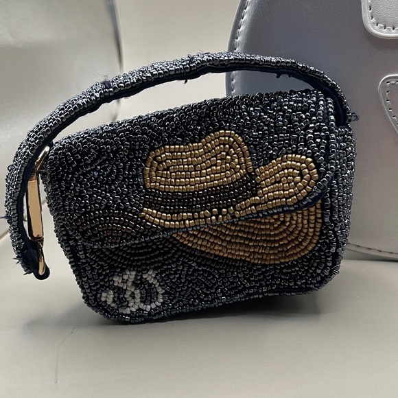 Rachel Zoe Beaded Bag Silver Guitar-Shaped Bag Decorative Crystal Headphones - Picture 2 of 10